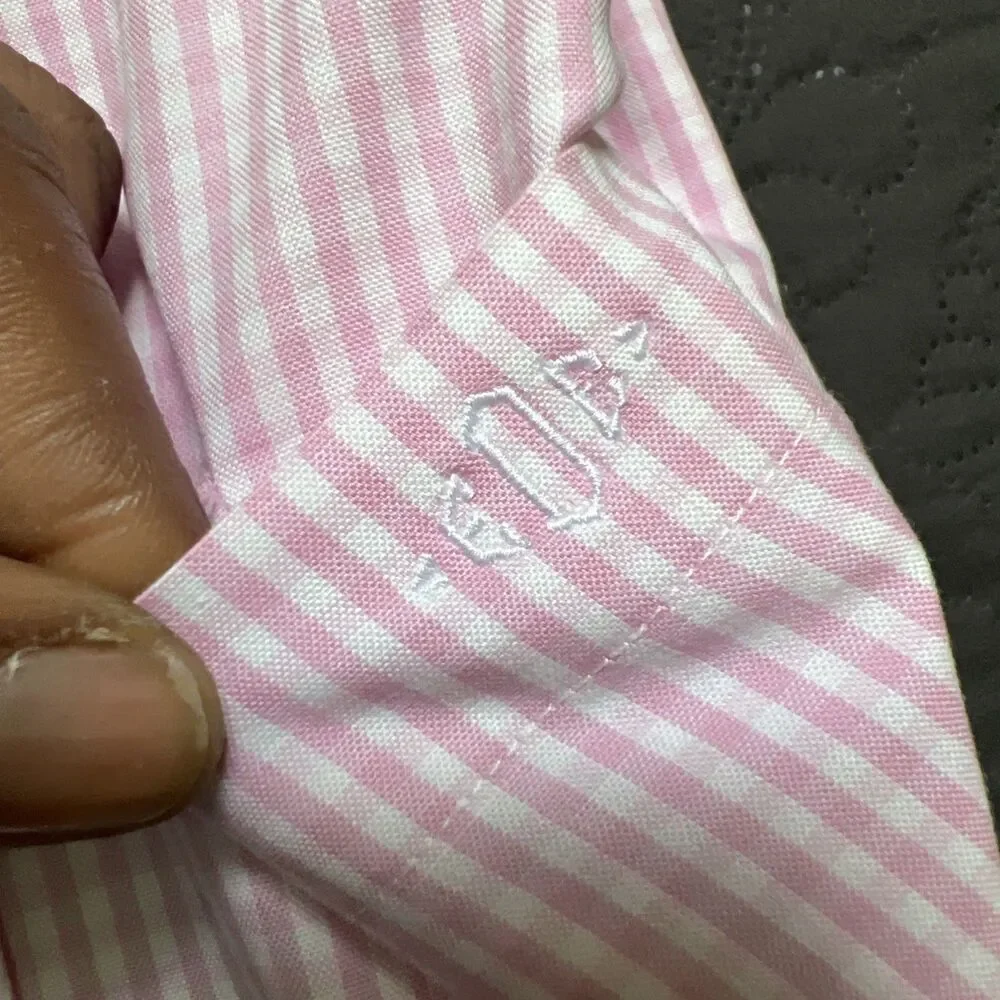 Paul Fredrick Non-Iron Two Ply Cotton Pinpoint Pink Shirt Monogrammed EDE 16-34